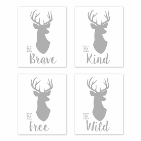 Stag Grey and White Collection Wall Art Prints - Set of 4