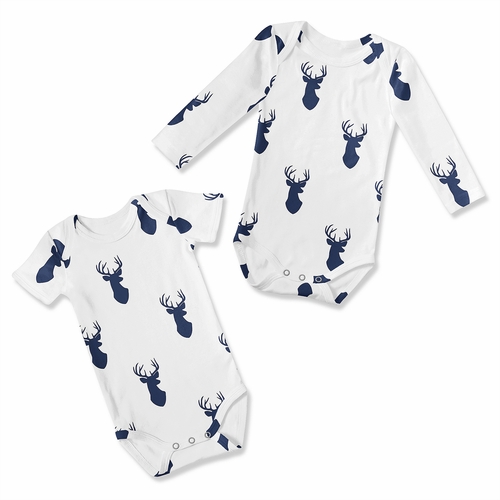 Stag Navy and White Collection 0-6M Baby Clothes Bodysuits - 2 Pack Set