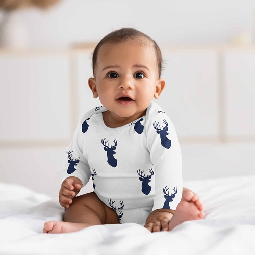 Stag Navy and White Collection 0-6M Baby Clothes Bodysuits - 2 Pack Set - alt image 1