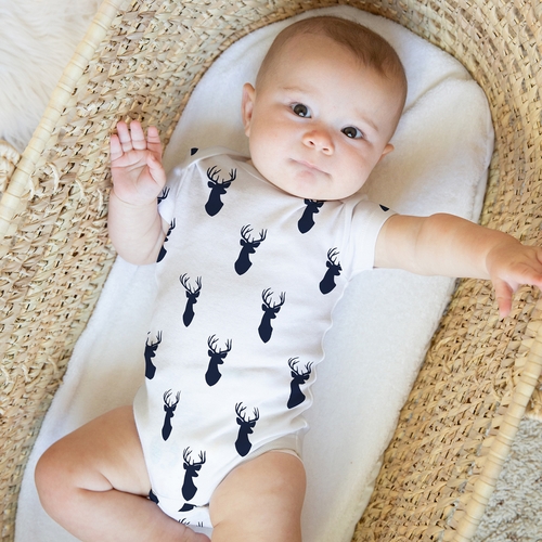 Stag Navy and White Collection 0-6M Baby Clothes Bodysuits - 2 Pack Set - alt image 2
