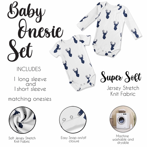 Stag Navy and White Collection 0-6M Baby Clothes Bodysuits - 2 Pack Set - alt image 3