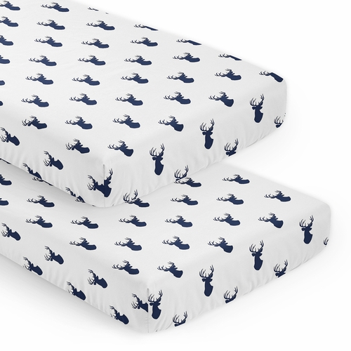 Stag Navy and White Collection 2 Pack Crib Sheets