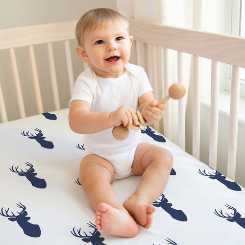 Stag Navy and White Collection 2 Pack Crib Sheets - alt image 3