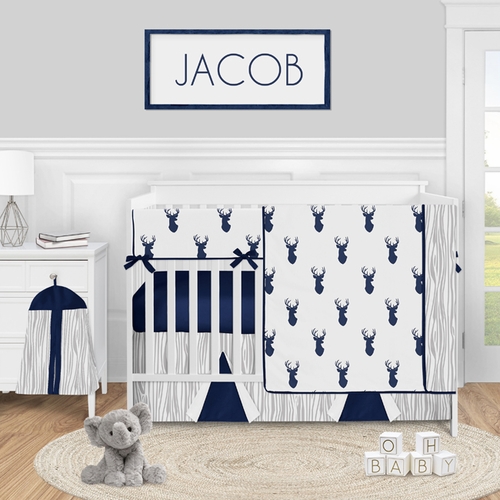 Stag Navy and White Collection 5 Piece Crib Bedding