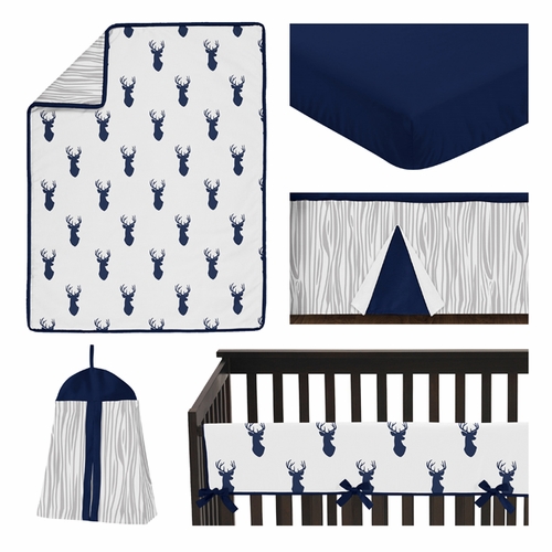 Stag Navy and White Collection 5 Piece Crib Bedding - alt image 1