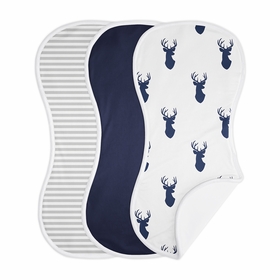 Stag Navy and White Collection Absorbent Burp Cloths - 3 Pack Set
