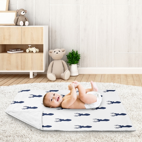 Stag Navy and White Collection Baby Blanket - alt image 2