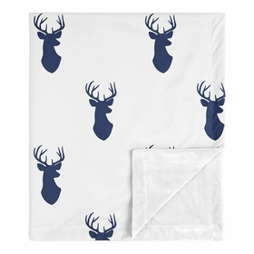Stag Navy and White Collection Baby Blanket