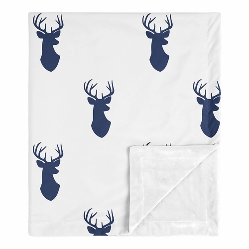 Stag Navy and White Collection Baby Blanket