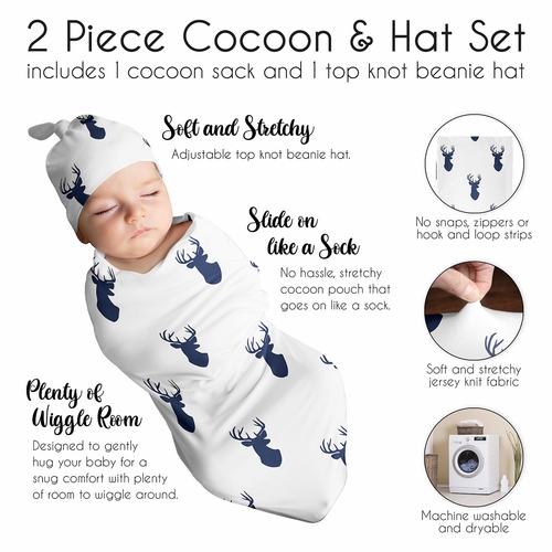 Stag Navy And White Collection Baby Cocoon and Beanie Hat - 2 Piece Set - alt image 5
