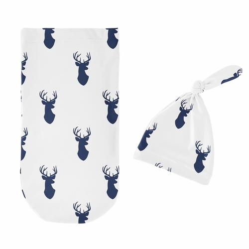 Stag Navy And White Collection Baby Cocoon and Beanie Hat - 2 Piece Set - alt image 1
