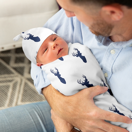 Stag Navy And White Collection Baby Cocoon and Beanie Hat - 2 Piece Set - alt image 2