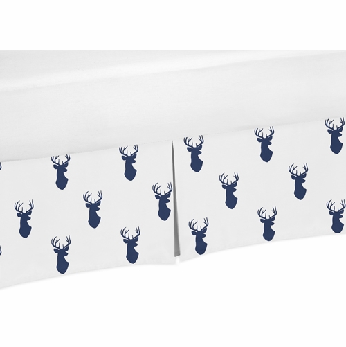 Stag Navy and White Collection Crib Bed Skirt