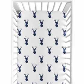 Stag Navy and White Collection Crib Sheet - Deer Print