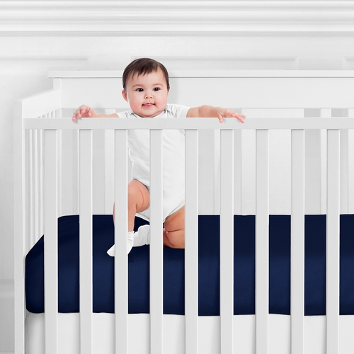 Stag Navy and White Collection Crib Sheet - Navy Blue - alt image 1
