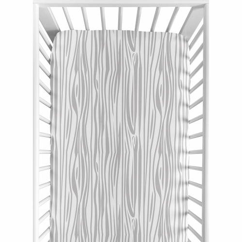 Stag Navy and White Collection Crib Sheet - Wood Grain Print