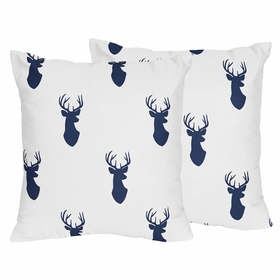 Stag Navy and White Collection Decorative Accent Throw Pillows - Set of 2