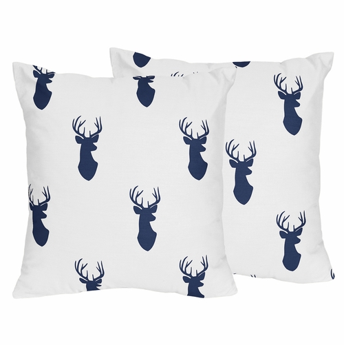 Stag Navy and White Collection Decorative Accent Throw Pillows - Set of 2