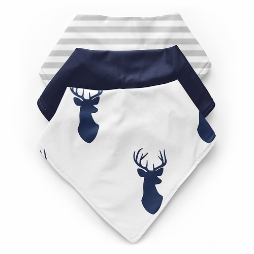 Stag Navy and White Collection Fabric Bandana Baby Bibs - 3 Pack Set