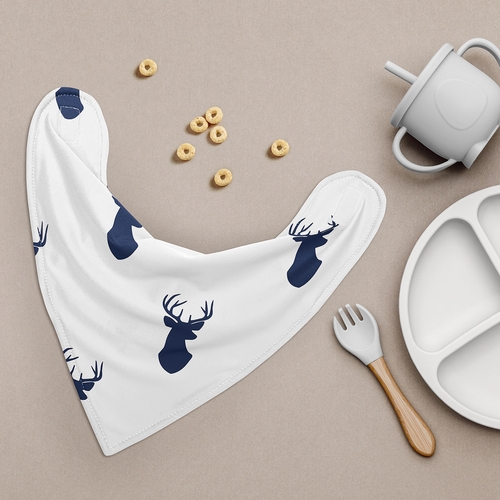 Stag Navy and White Collection Fabric Bandana Baby Bibs - 3 Pack Set - alt image 1