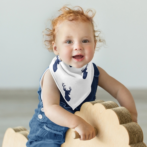 Stag Navy and White Collection Fabric Bandana Baby Bibs - 3 Pack Set - alt image 3