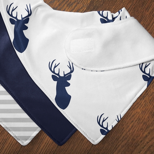 Stag Navy and White Collection Fabric Bandana Baby Bibs - 3 Pack Set - alt image 4