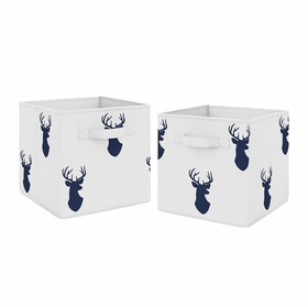 Stag Navy and White Collection Foldable Fabric Storage Bins - Set of 2