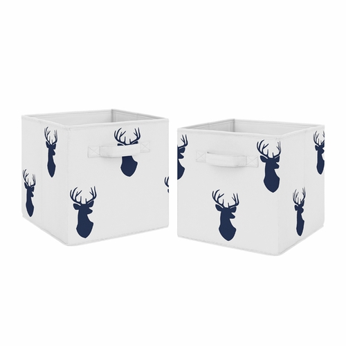 Stag Navy and White Collection Foldable Fabric Storage Bins - Set of 2