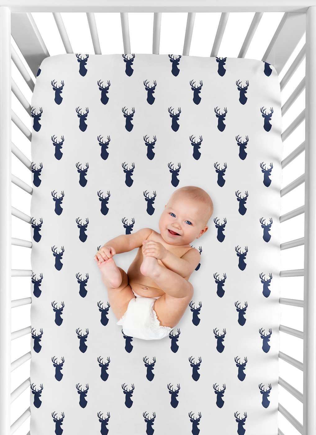 Stag Navy And White Collection Jersey Knit Crib Sheet