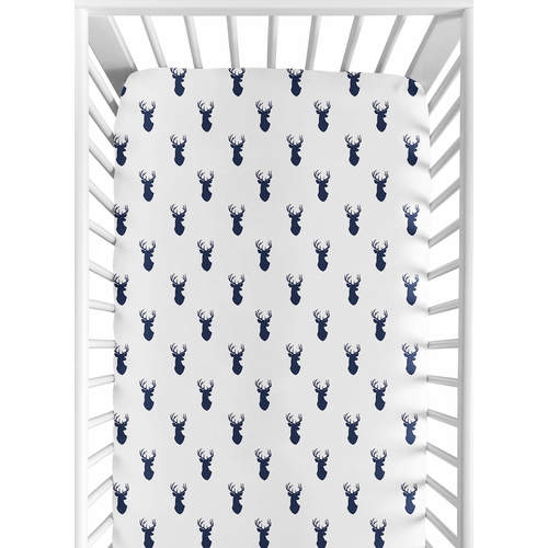 Stag Navy And White Collection Jersey Knit Crib Sheet