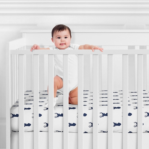 Stag Navy And White Collection Jersey Knit Crib Sheet - alt image 1