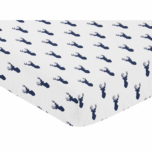 Stag Navy And White Collection Jersey Knit Crib Sheet - alt image 2