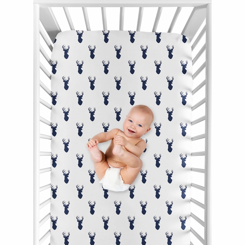 Stag Navy And White Collection Jersey Knit Crib Sheet - alt image 3