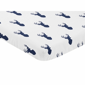 Stag Navy and White Collection Mini Crib Sheet - Deer Print