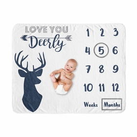 Stag Navy and White Collection Monthly Milestone Baby Blanket