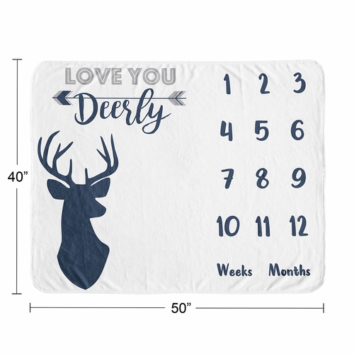Stag Navy and White Collection Monthly Milestone Baby Blanket - alt image 3