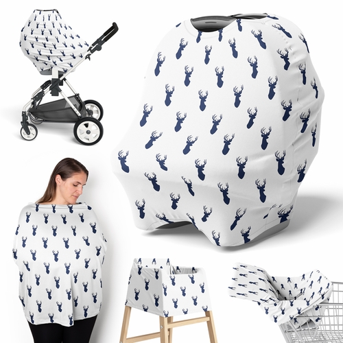 Stag Navy and White Collection Multi Use Baby Car Seat and Nursing Cover
