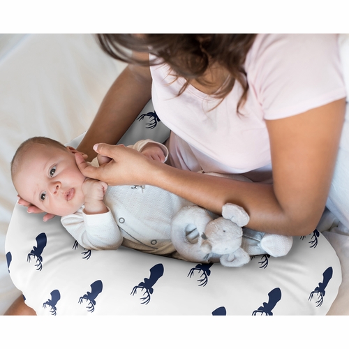 Stag Navy and White Collection Nursing Breastfeeding Pillow Cover - alt image 1
