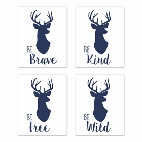 Stag Navy and White Collection Wall Art Prints - Set of 4