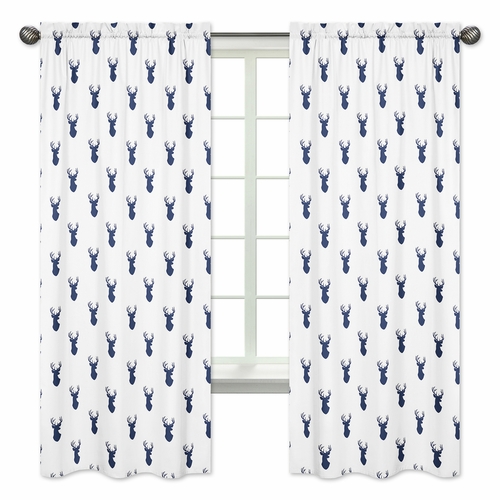 Stag Navy and White Collection Window Panels - Set of 2