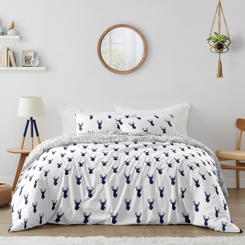 Stag Navy and White Full/Queen Bedding Collection
