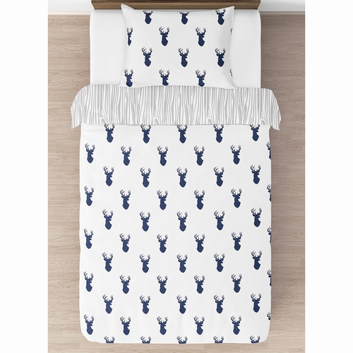 Stag Navy and White Twin Bedding Collection - alt image 1