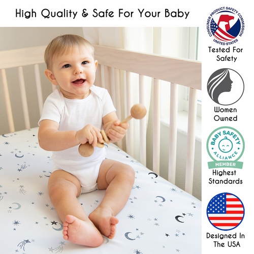 Star and Moons Celestial Black and Gold Collection Crib Sheet - alt image 2