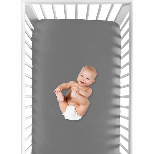 Stripe Gray and Orange Collection Crib Sheet - Solid Gray - alt image 3