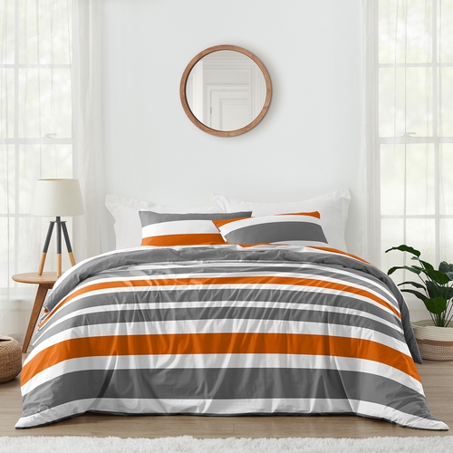 Stripe Gray and Orange Full/Queen Bedding Collection
