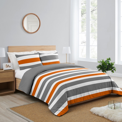 Stripe Gray and Orange Full/Queen Bedding Collection - alt image 1
