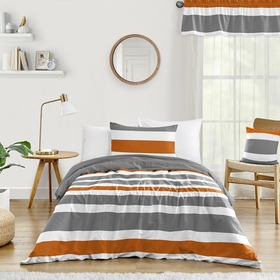Stripe Gray and Orange Twin Bedding Collection