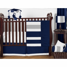 Stripe Navy and Gray 11 Piece Bumperless Crib Bedding Collection