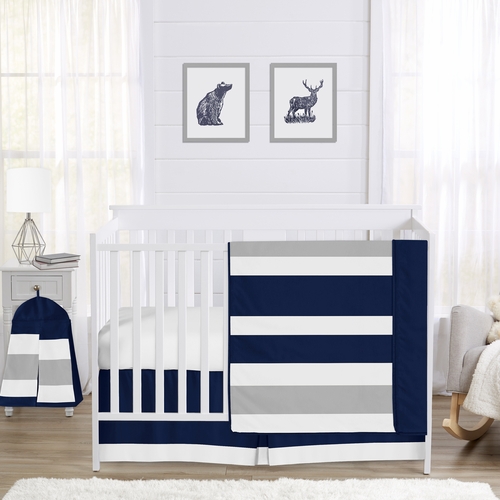 Stripe Navy and Gray Collection 4 Piece Crib Bedding