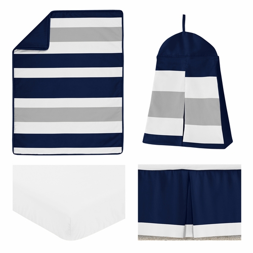 Stripe Navy and Gray Collection 4 Piece Crib Bedding - alt image 1